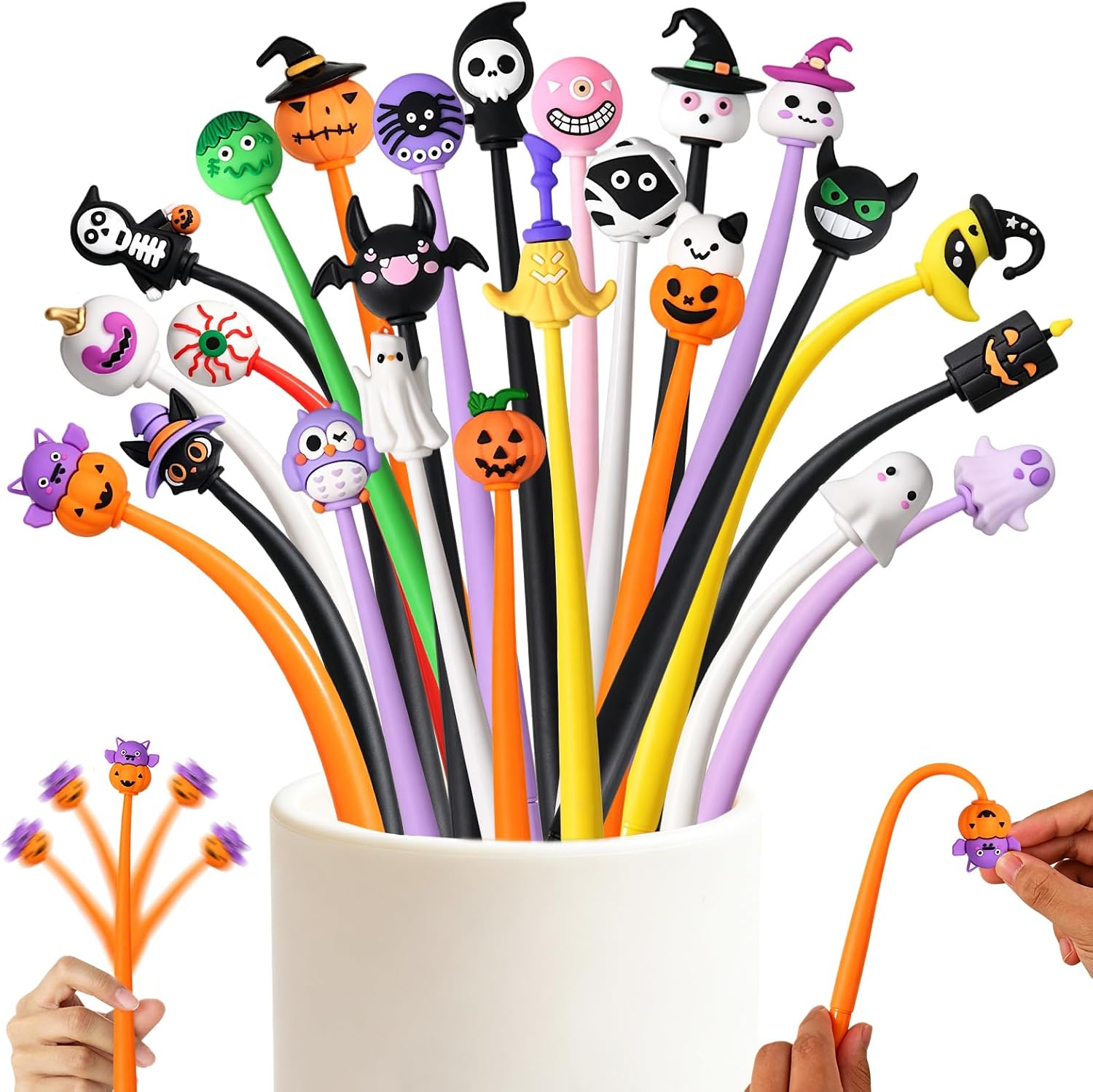 Halloween Pens Cute Fun Pens Assorted Kawaii Novelty Cool Gel Ink Pen for Birthdays, Classroom Prizes, School, Office Supplies (Halloween, 24)