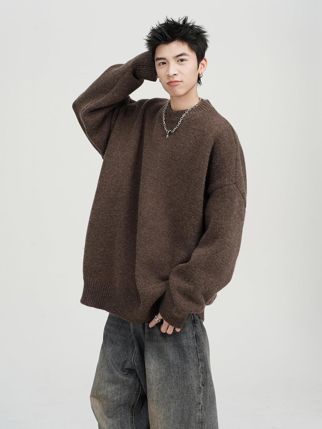 American Retro Round Neck Sweater Autumn and Winter Long-Sleeved Casual Pullover Knitted Sweater