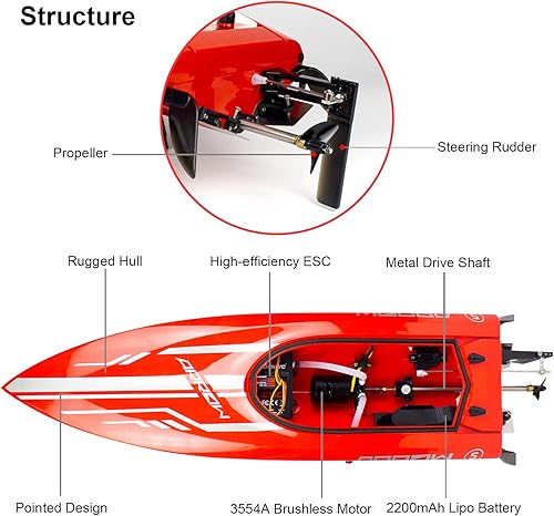 Miniatura 3 de Cheerwing Barco de Control Remoto RC sin Escobillas de 25" 30 MPH de Alta Velocidad Barco Grande de Carreras para Adultos