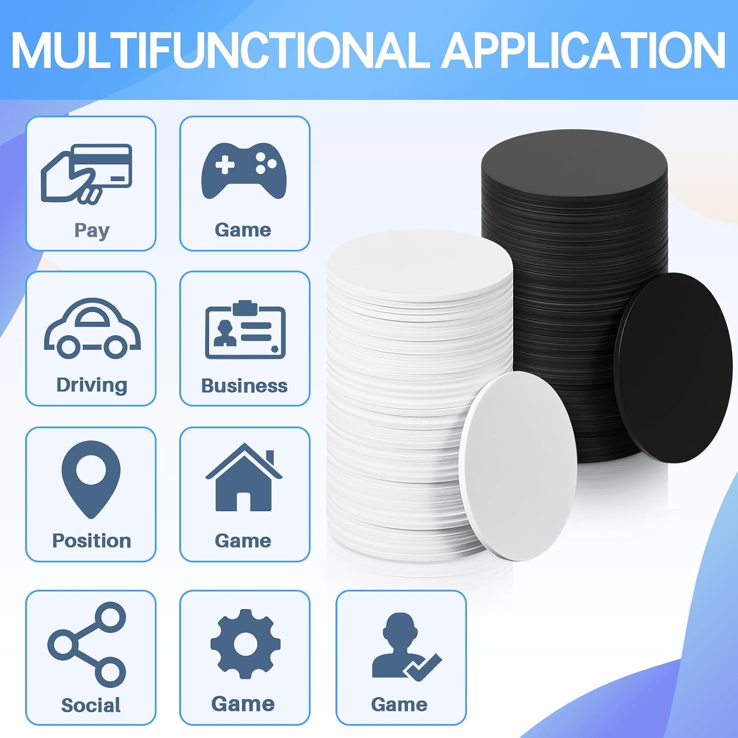 AceOrbit 100 Pcs NFC 215 Round Cards with 100 Coin Card Protector Case Programmable 25mm Blank NFC215 Coin Tags Compatible with Most NFC Phones and Devices, with Large Storage Box (White, Black)
