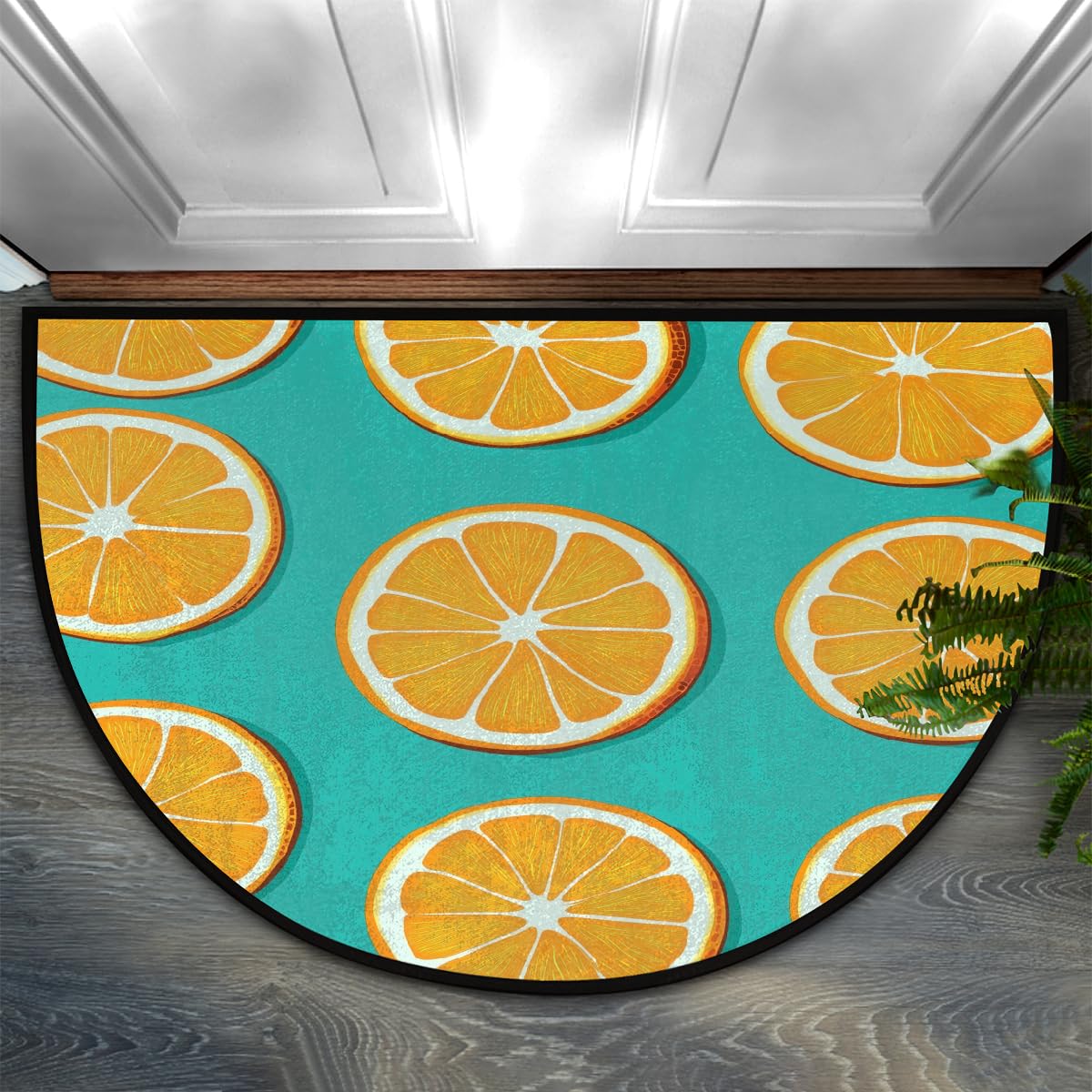 Mexpekil Half Round Door Mat, Yellow Lemon Non-Slip Semi Circle Area Rug for Front Door Hallways Entrance, Washable Indoor Outdoor Doormat