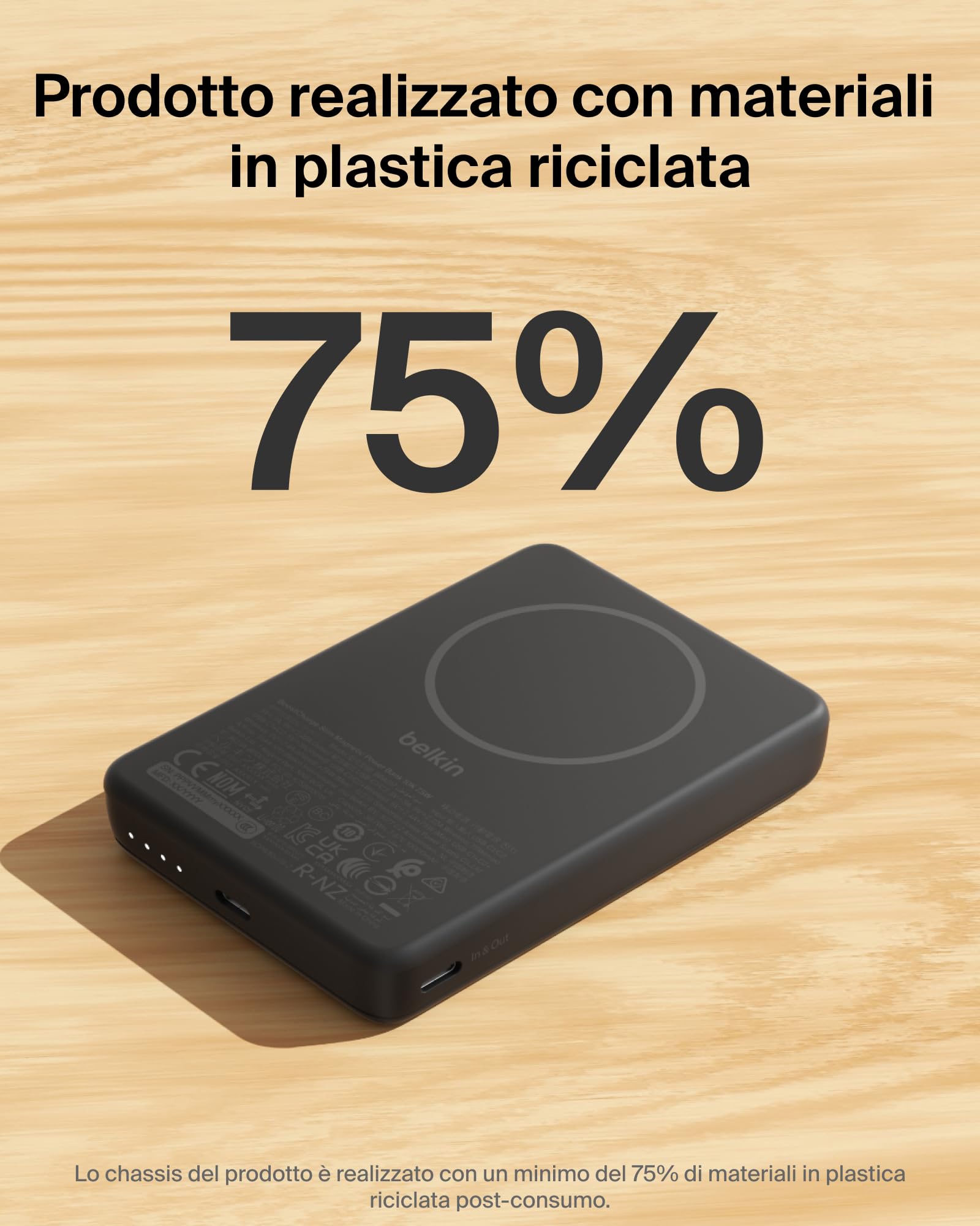 Belkin BoostCharge Power Bank Magnetico 10000mAh, Anello Magnetico - Nero | Caricatore Portatile 10000mAh Wireless, Anello Magnetico per Aggancio ad Accessori, 2 USB-C, Pre-Caricato, Cavo Incluso