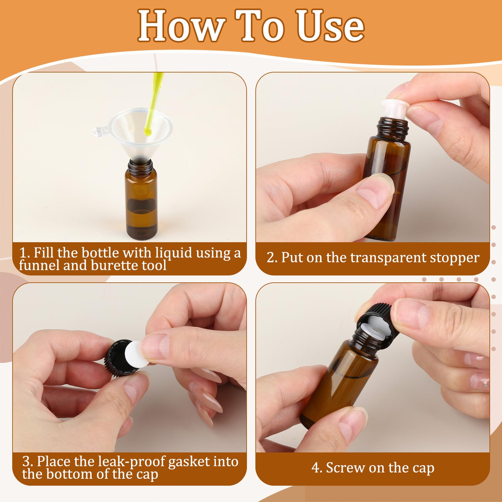 30 Pcs Mini Botellas Aceites Esenciales 5ml Vidrio Ámbar Rellenables con Gotero