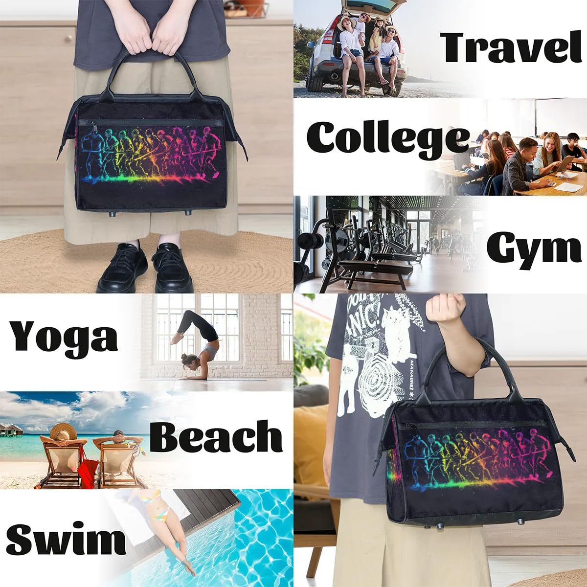Sac de sport de voyage pour athlète de hockey pour femmes, hommes, enfants, garçons et filles, sac de week-end, sac fourre-tout de 24 L pour sport, gym, yoga, couleur, Big, Organiseur de sac