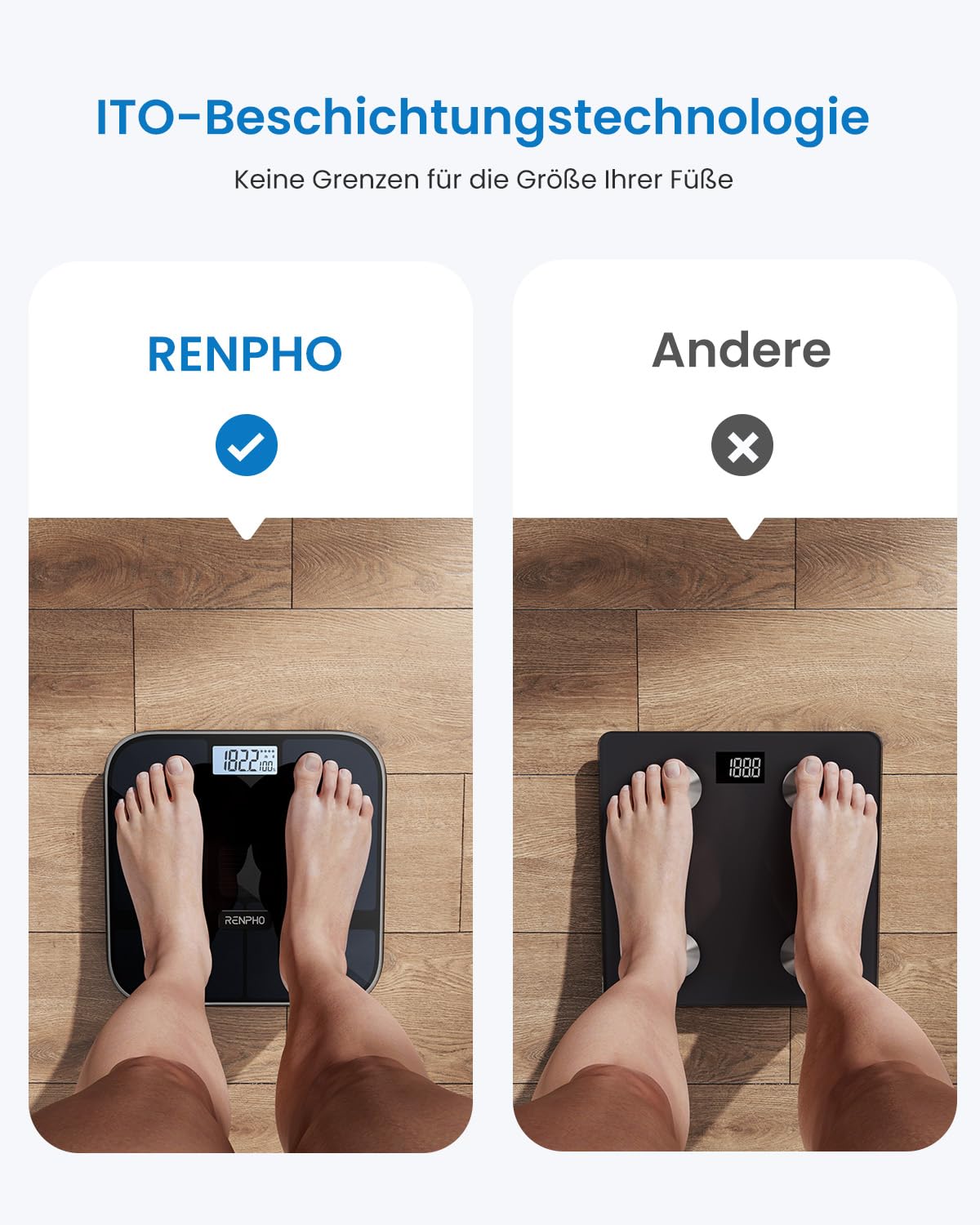 RENPHO Elis Solar 2 Smart Körperwaage – Solarbetriebenes Körperanalysegerät mit WiFi & Bluetooth, 13 Messwerte, App-Integration für Fitness & Gesundheitsmanagement