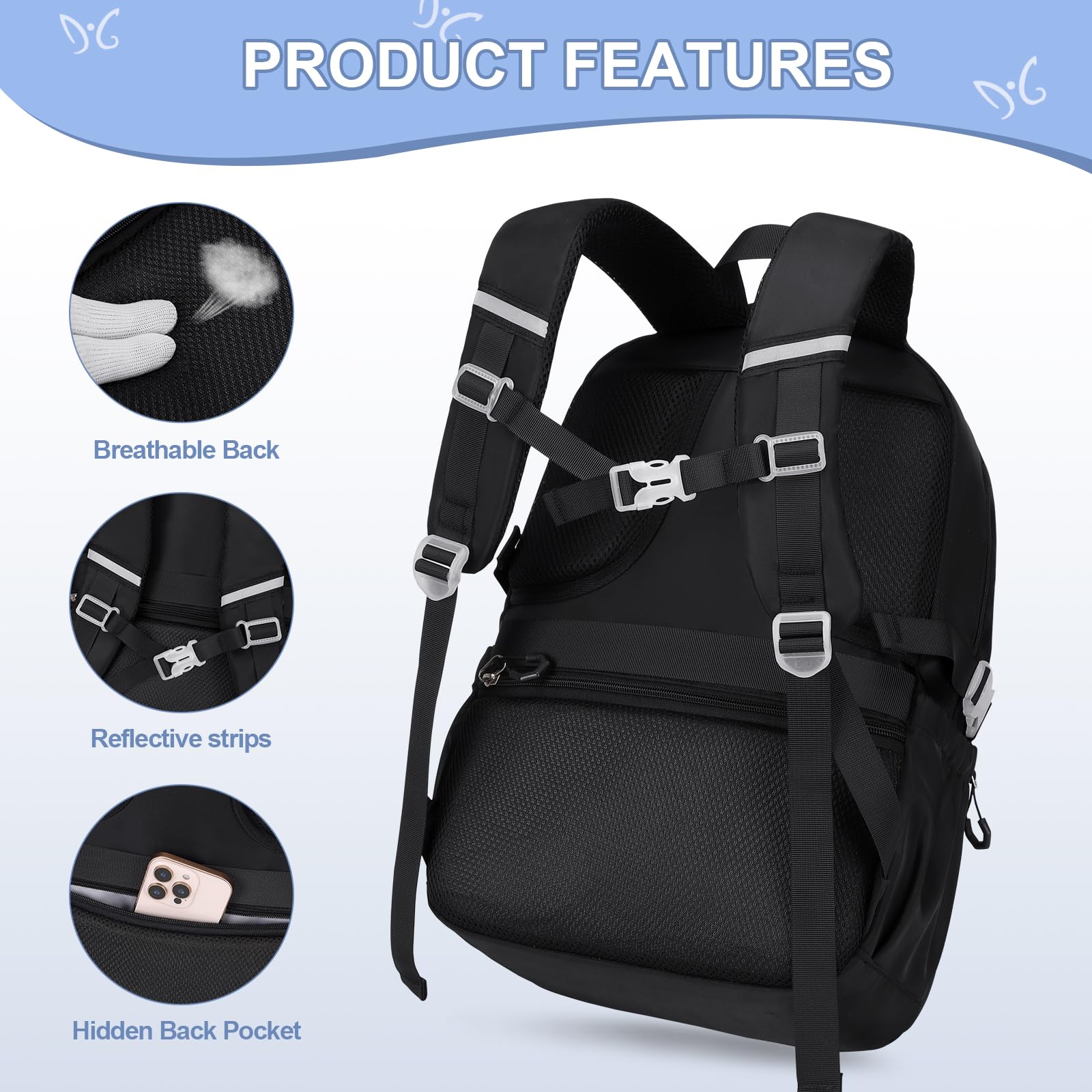 DIGOBAY Mochilas para niñas adolescentes, Negro -, /, /