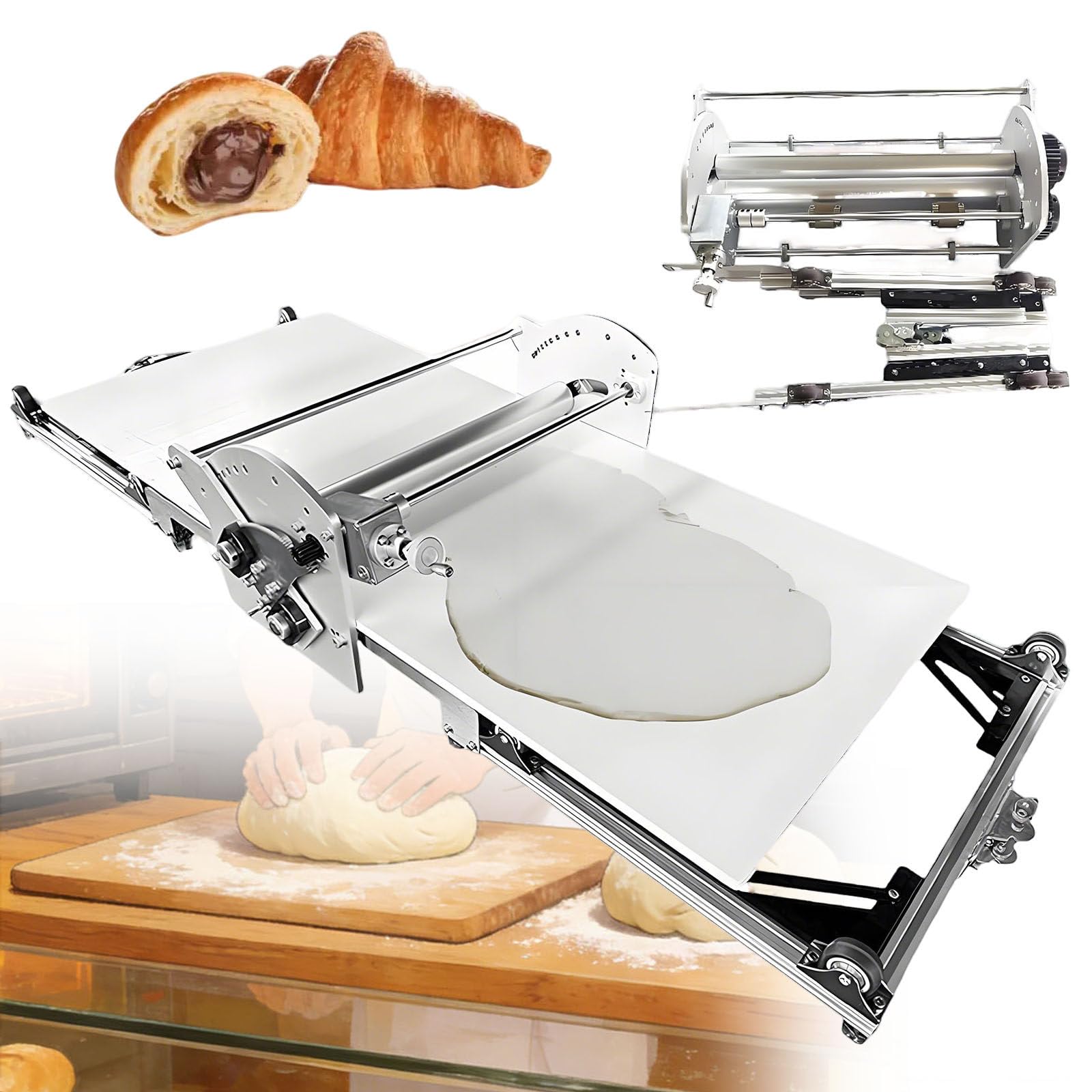 Ymnogjie Electric Folding Dough Sheeter Machine,Stainless Steel Dough Machine,Adjustable Thickness 0.2-30mm for Bread,Pizza,Croissants,Marzipan Puff Pastry