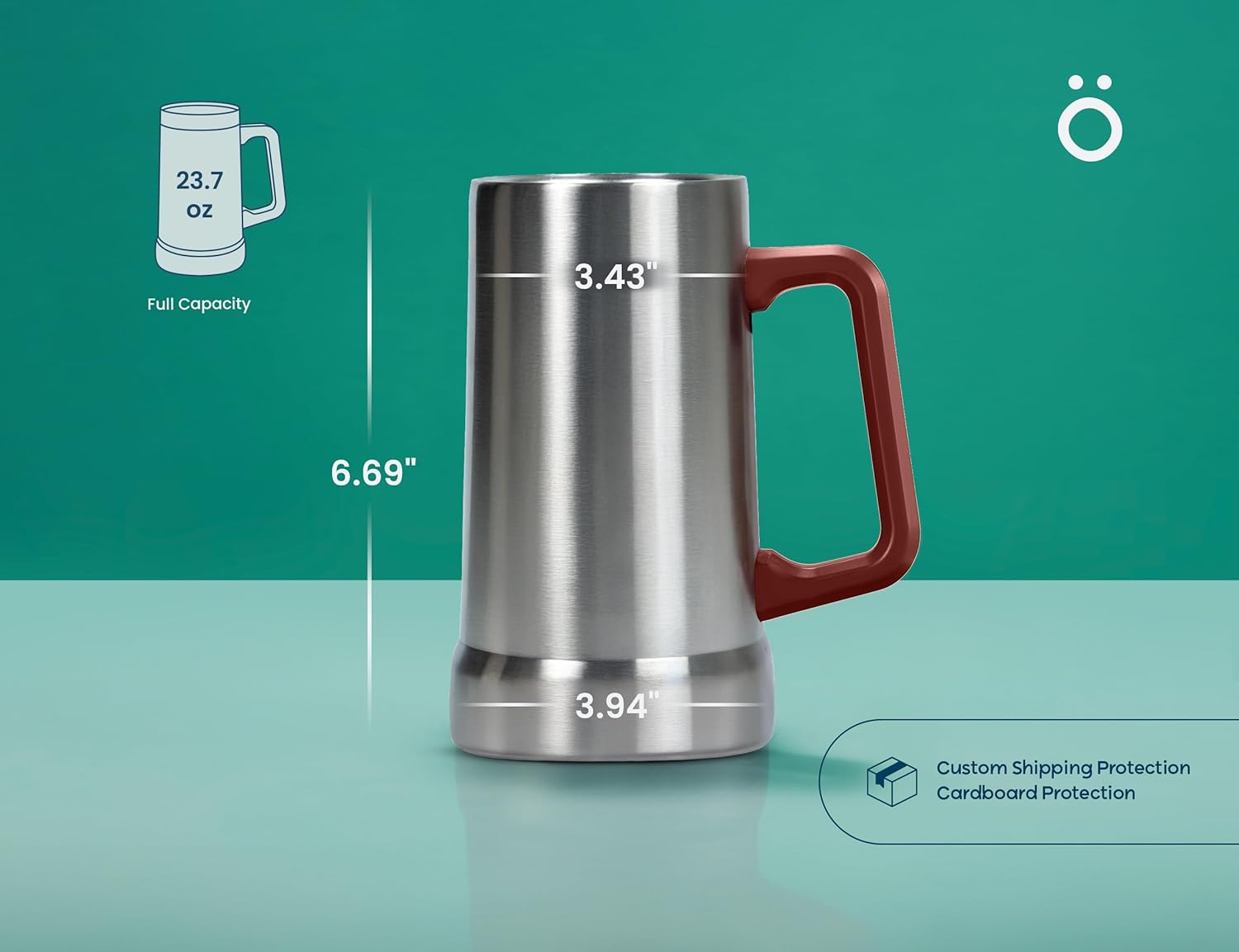 KooK Beer Stein, Stainless Steel Coffee Mug, Tumbler with Thermal Vacuum Insulation, Double Walled Drinking Cup, Large Handle, Shatterproof, Stainless Steel, 23.7 oz - Image 7