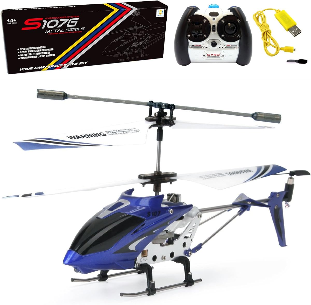 Cheerwing S107/S107G Phantom 3CH 3.5 Channel Mini RC Helicopter with Gyro Blue | Super Durable,Colorful Flashing Light,RC Toys for Boys Girls and Kids
