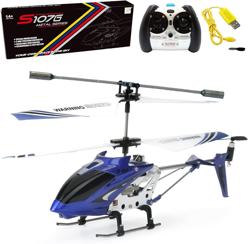 Cheerwing S107/S107G Phantom 3CH 3.5 Channel Mini RC Helicopter with Gyro Blue | Super Durable,Colorful Flashing Light,RC Toys for Boys Girls and Kids