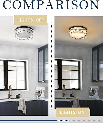 Miniatura 8 de HANASS MX100023 - Lámpara de techo de montaje empotrado, lámpara de techo para dormitorio con vidrio esmerilado, luces de techo doradas, E26, cerca