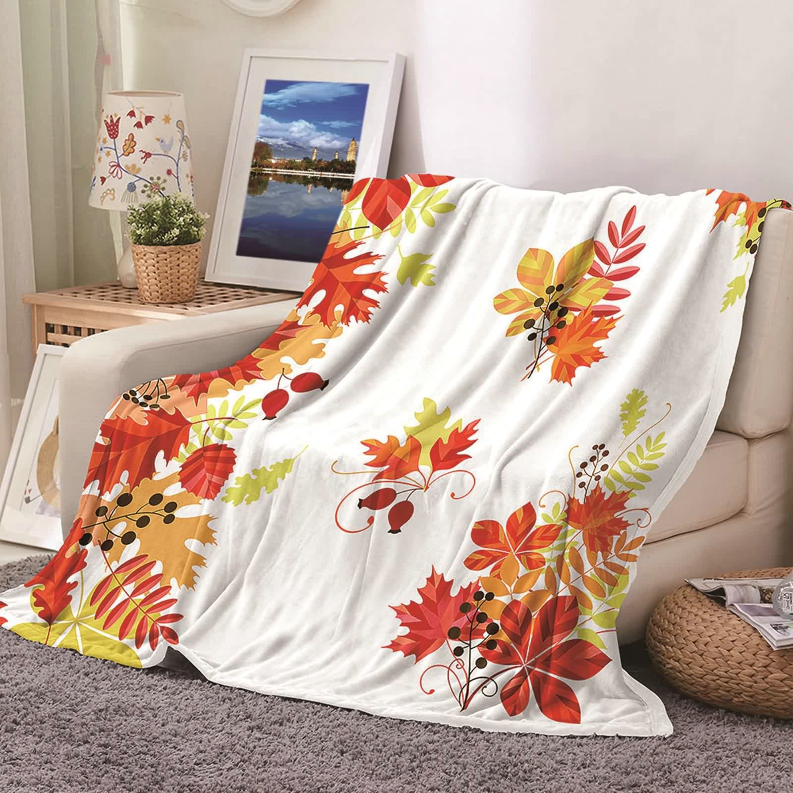 Aeici Koc polarowy, koc dziecięcy 150 x 200 cm owoce rośliny narzuta na sofę do salonu sofa łóżko