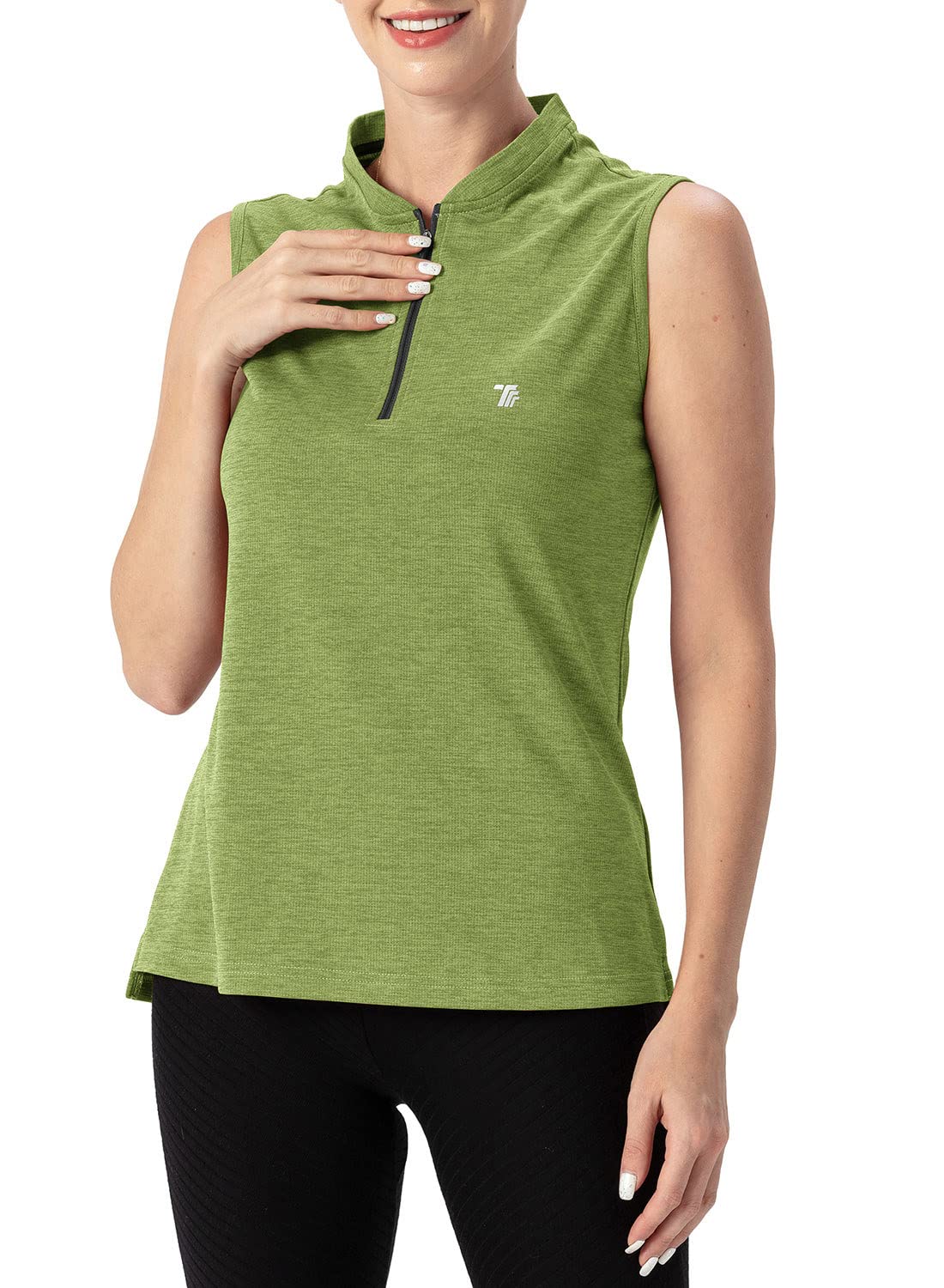 YSENTO Polo de golf para mujer UPF 50+ sin mangas camiseta de tenis con cremallera 1/4