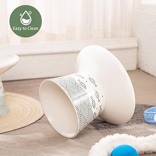 Miniatura 7 de AOMRYOM Juego de 2 cuencos elevados de cerámica extra anchos de 6.25 pulgadas para gatos grandes y perros pequeños, diseño elevado para mascotas de