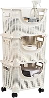 Mind Reader 3-Tier Rolling Storage Cart Organizer - Plastic Utility Cart for Kitchen, Bathroom, Toys, Laundry - Ivory 14.75x11x28.25