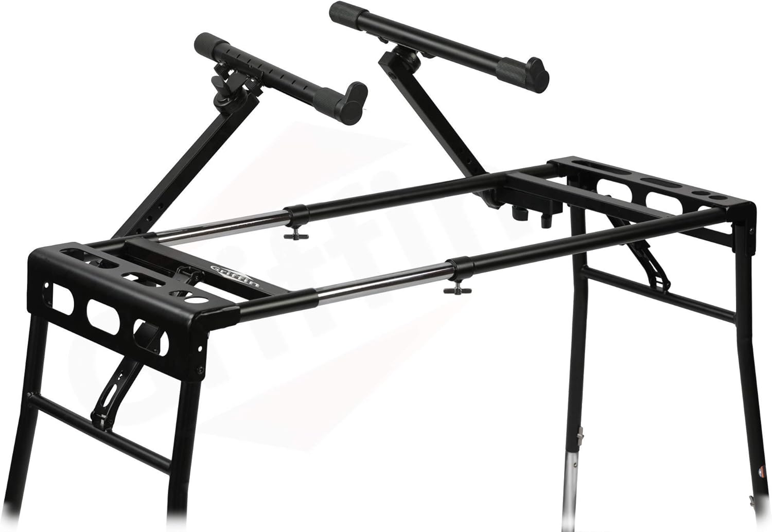 Griffin 2-Tier Keyboard Stand (QuickNEST Series) – Digital Piano Rack Mount Platform – Double DJ Coffin Workstation With Table-Top Laptop Holder for Studio Mixer, Turntable & Stage Equipment