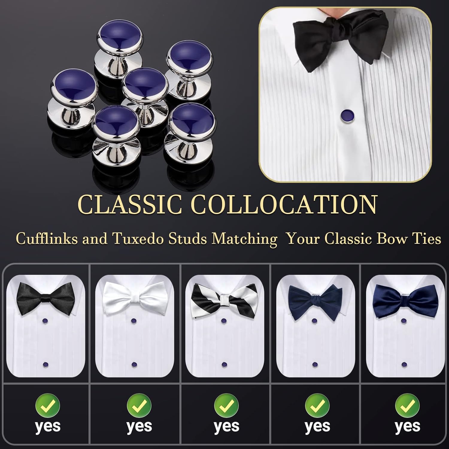 HAWSON Men’s Cufflinks and Tuxedo Studs Set with Gift Box; Men’s Jewelry or Accessories Suitable for Black Suit White Shirts Vest and Red Bow tie on Wedding or Anniversary and Birthday - Image 5