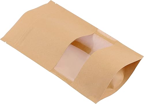 Miniatura 5 de Bolsas con cierre de cremallera, 100 unidades, bolsas resellables de 8.7 x 5.5 pulgadas para pequeñas empresas, bolsas de papel kraft con ventana,