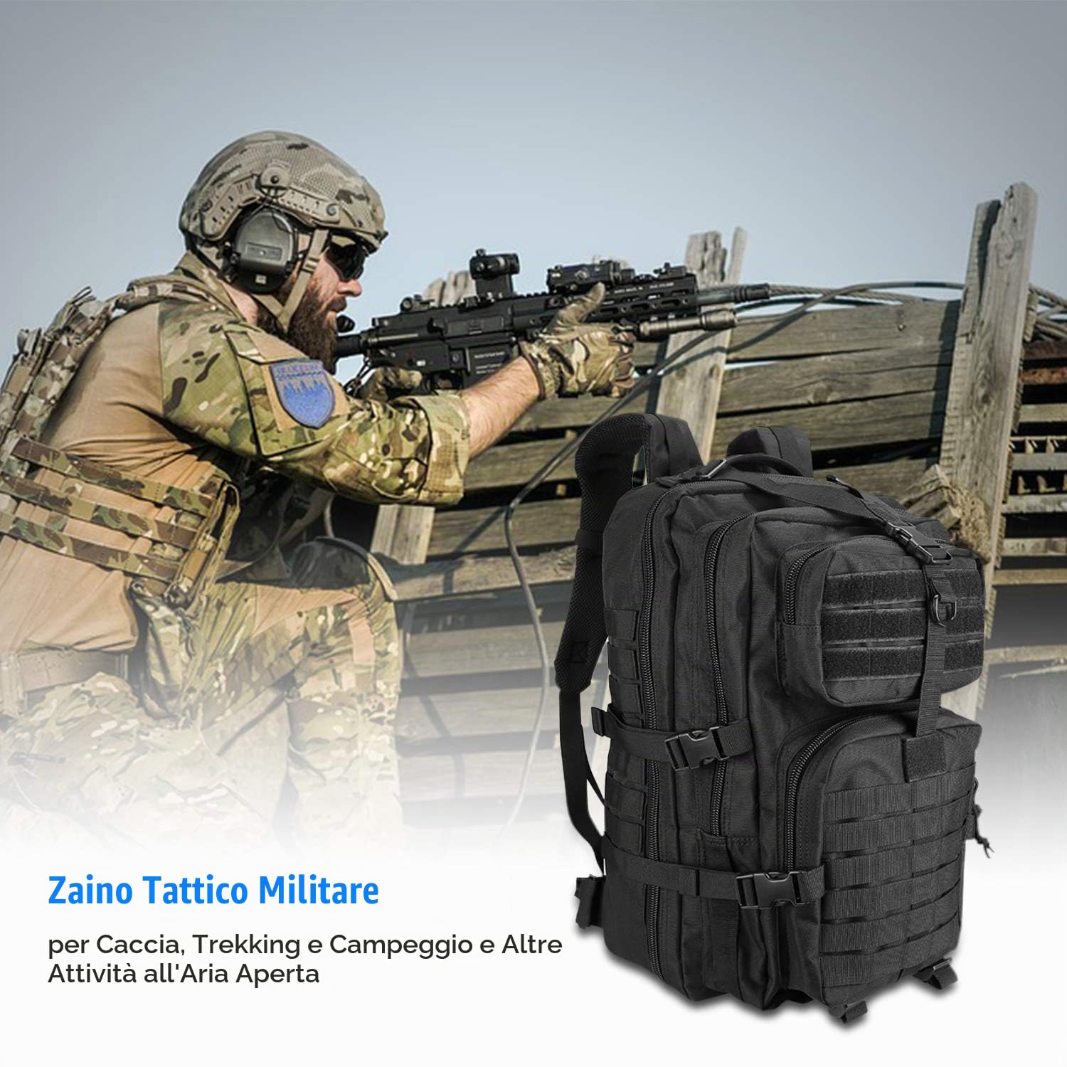ProCase Zaino Tattico Militare 35L-48L, Pacchetto di Assalto di Grande Capacità 3 Giorni Zaino Borsa Go per Caccia, Trekking e Campeggio e Altre Attività All'aperto –Nero