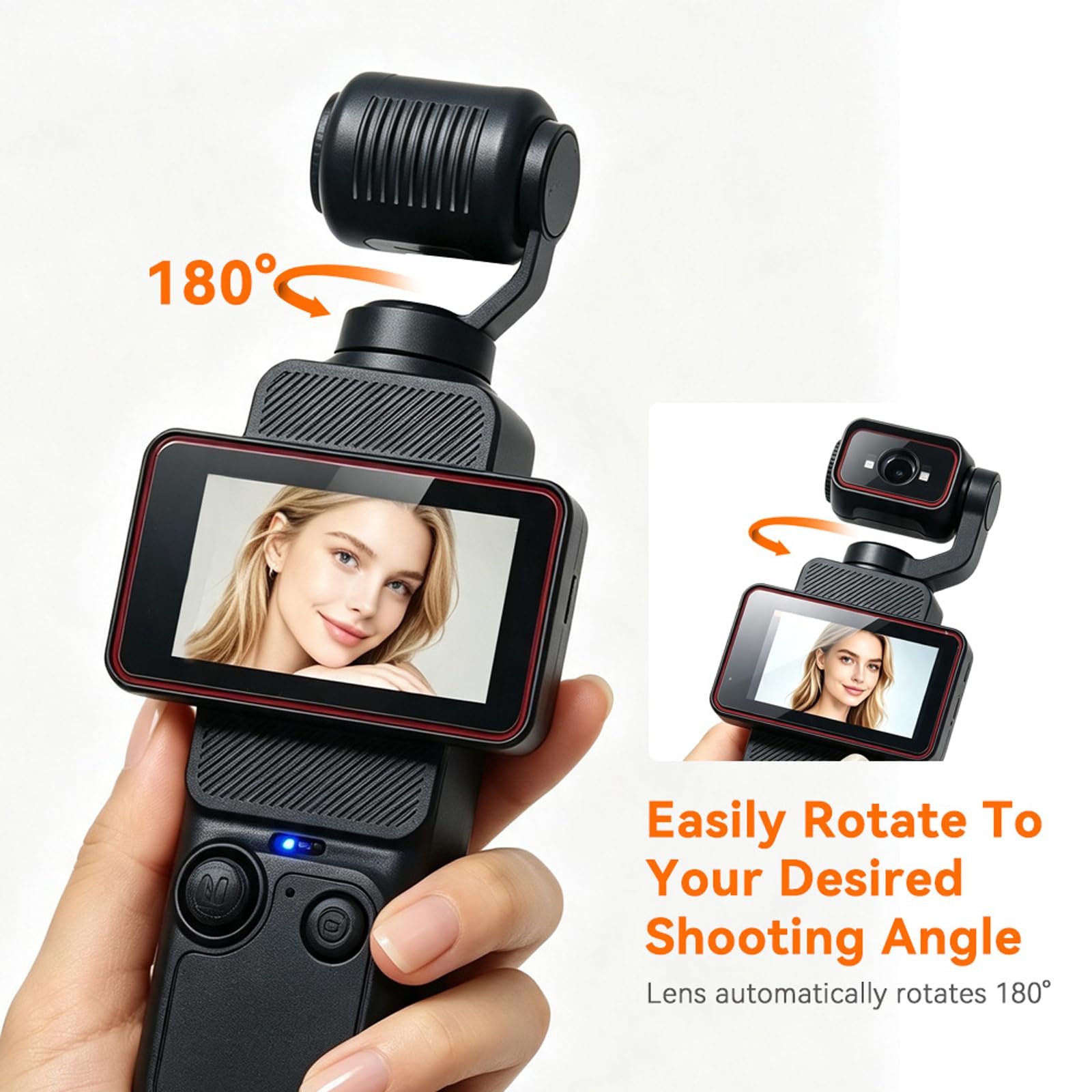 Fotocamera portatile compatta con rotazione di 180 gradi, colore arancione
