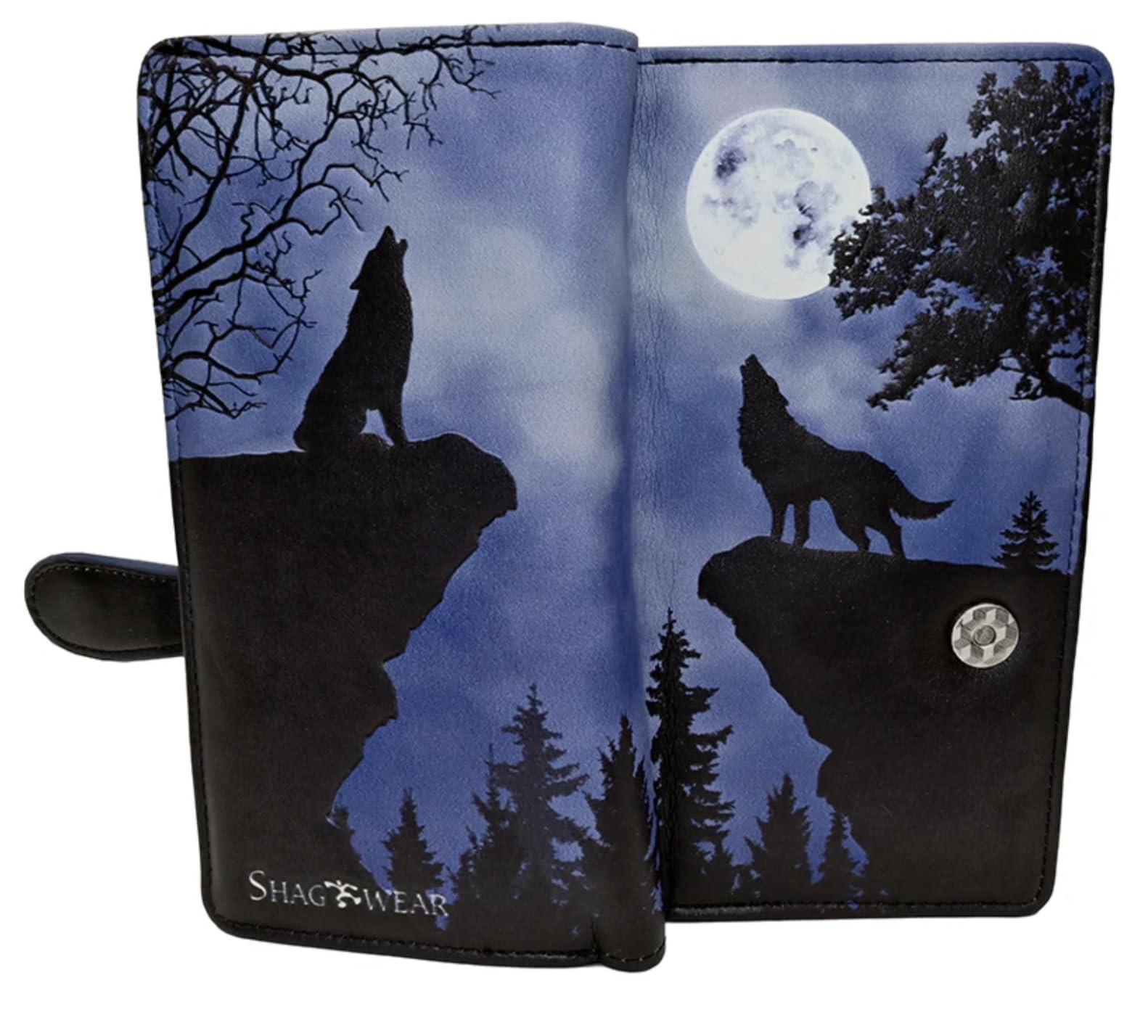 Shag Wear Lone Wolf Misty Sky Large Animal Wallet 7" Blue