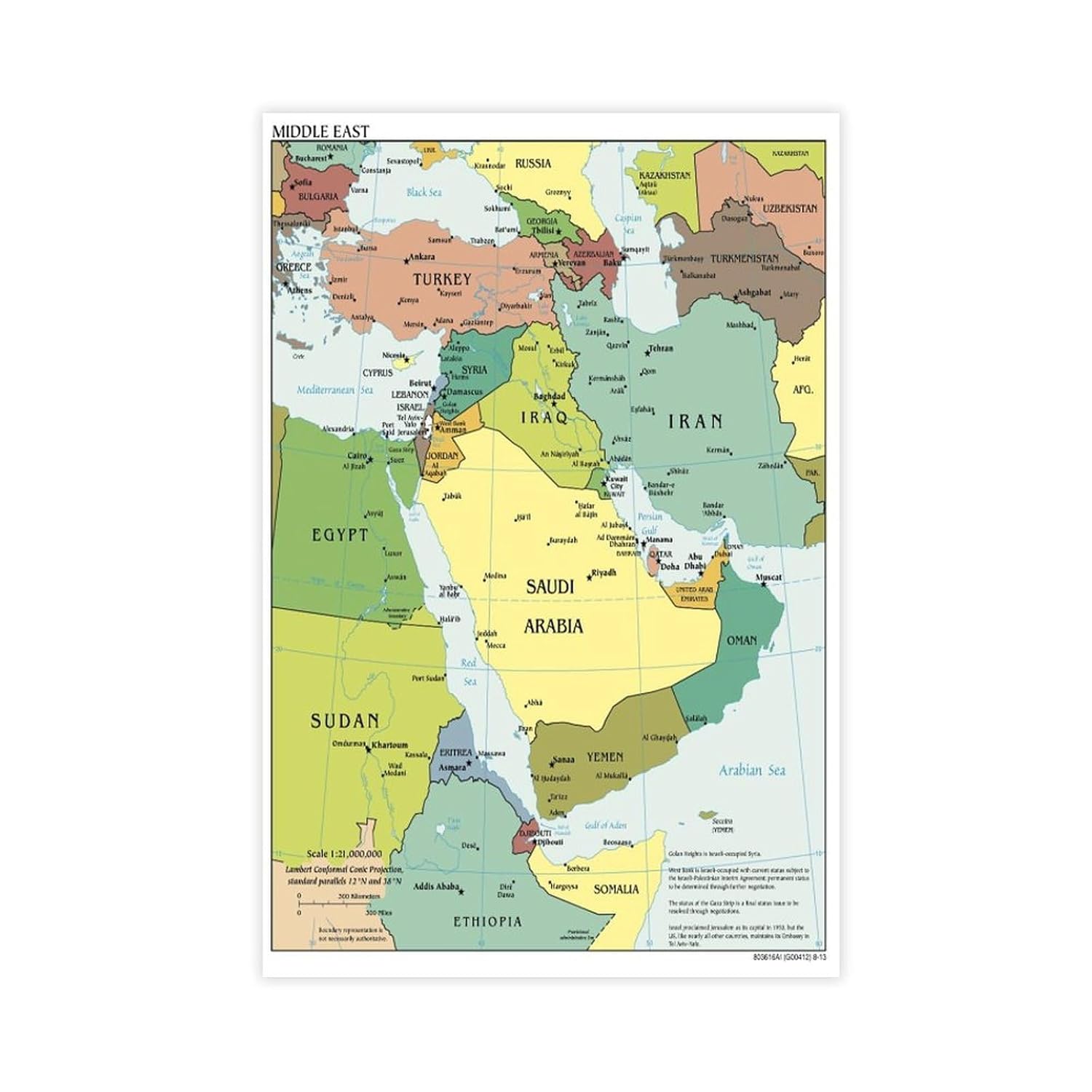 CFIOZYOS CIA Map of Middle East Iraq Iran Israel 2010 Canvas Poster Wall Art Print Bedroom Decor Office Room Kitchen Decor Gift Unframe 24x36inch(60x90cm)
