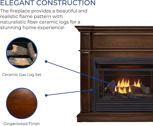Miniatura 71 de Duluth Forge Sistema de chimenea de gas sin ventilación de combustible dual con chimenea, control remoto, 5 troncos de fuego, uso con gas natural