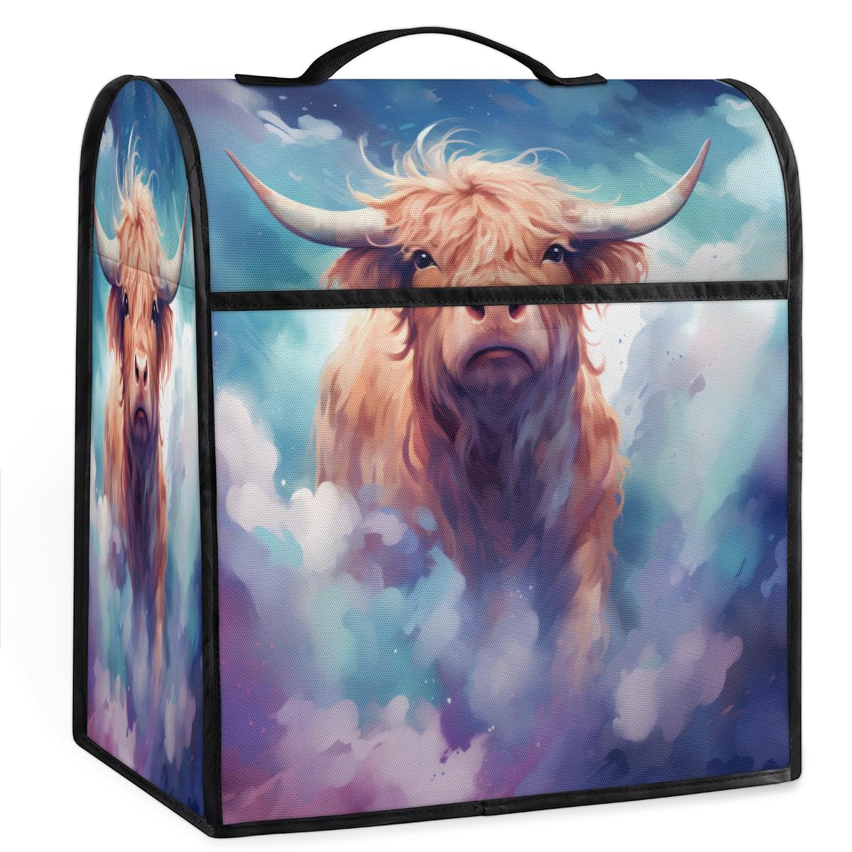 Coffee Maker Cover Watercolor Highland Cow Kitchen Appliance Covers Small Appliance Covers Blender Cover Juicer Cover Dust Covers for Kitchen Appliances with Top Handle and Pockets,Washable,C607