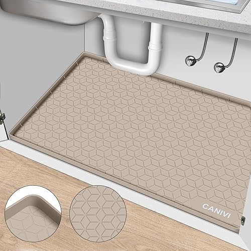 Miniatura 8 de CANIVI Tapete para debajo del fregadero, 34 x 22 pulgadas, bandeja de silicona impermeable debajo del fregadero para armarios de cocina y