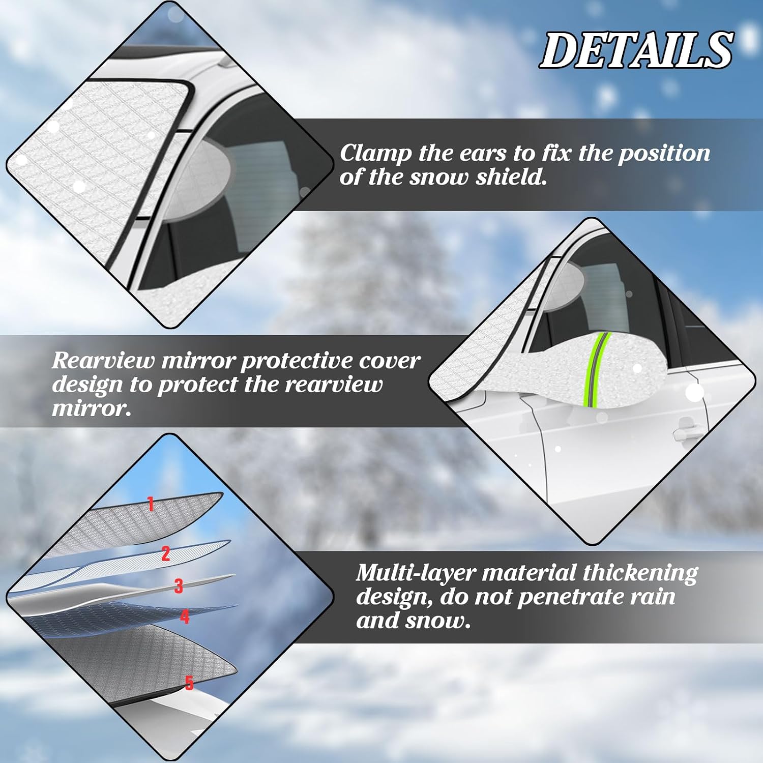 Windshield Cover for Ice and Snow，45 * 63 inch Extra Large Windshield Snow Cover with 9 PCS Magnets,Fits Most Vehicles,Say Goodbye to Frosty Mornings and Hello to Easy Winter Prep