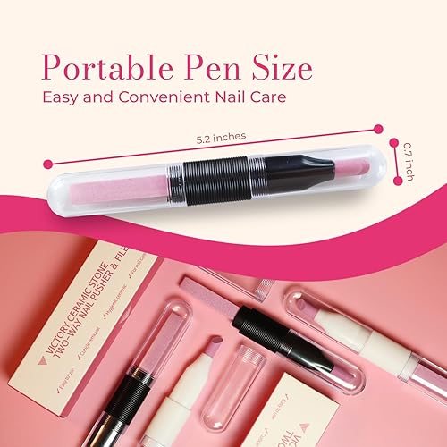 Miniatura 7 de Limas empujadoras de cerámica para uñas, limas de uñas de manicura con estuches, removedor de cutículas de precisión profesional, barra de manicura,