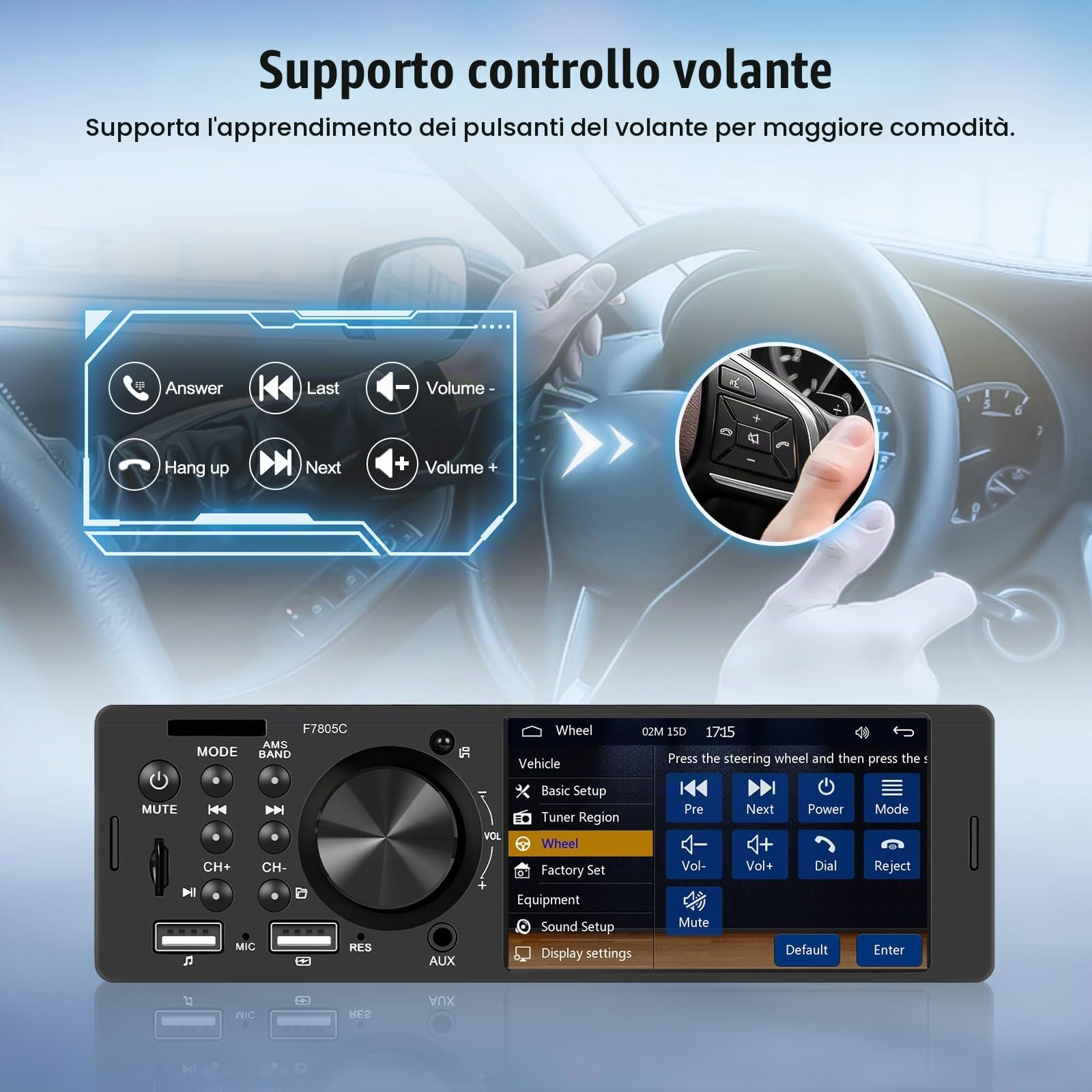 CAMECHO Autoradio 1Din Carplay con Telecamera Posteriore 4 Pollici Schermo, Android Auto Bluetooth HD touch display radio con Mirror Link FM/RDS Controllo del Volante EQ Retroilluminazione