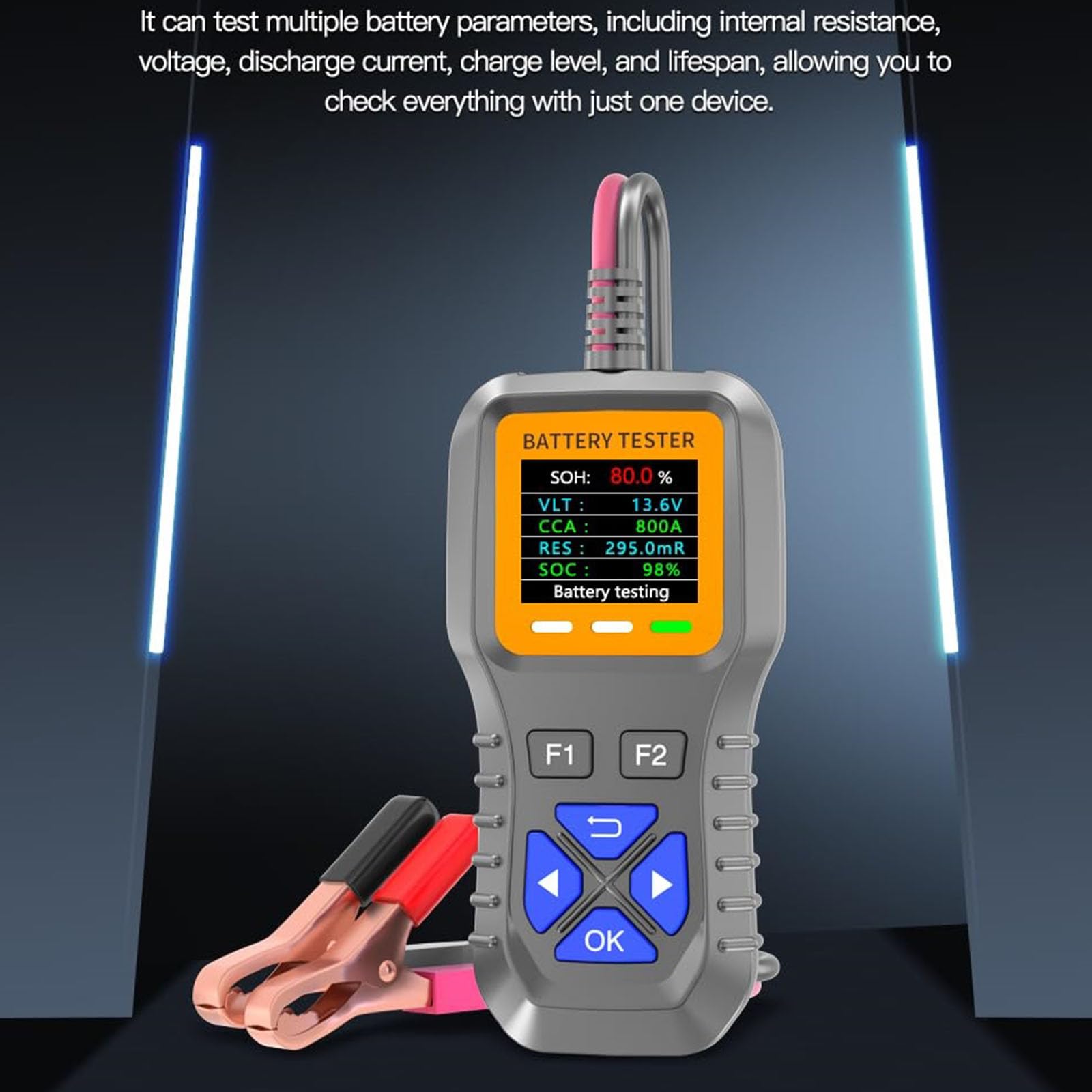 Analizzatore di batteria per veicoli, con compatibilità 12 V-35 V per una rapida analisi dei guasti, tester di carica professionale per batterie al litio con scanner per batterie al litio acido
