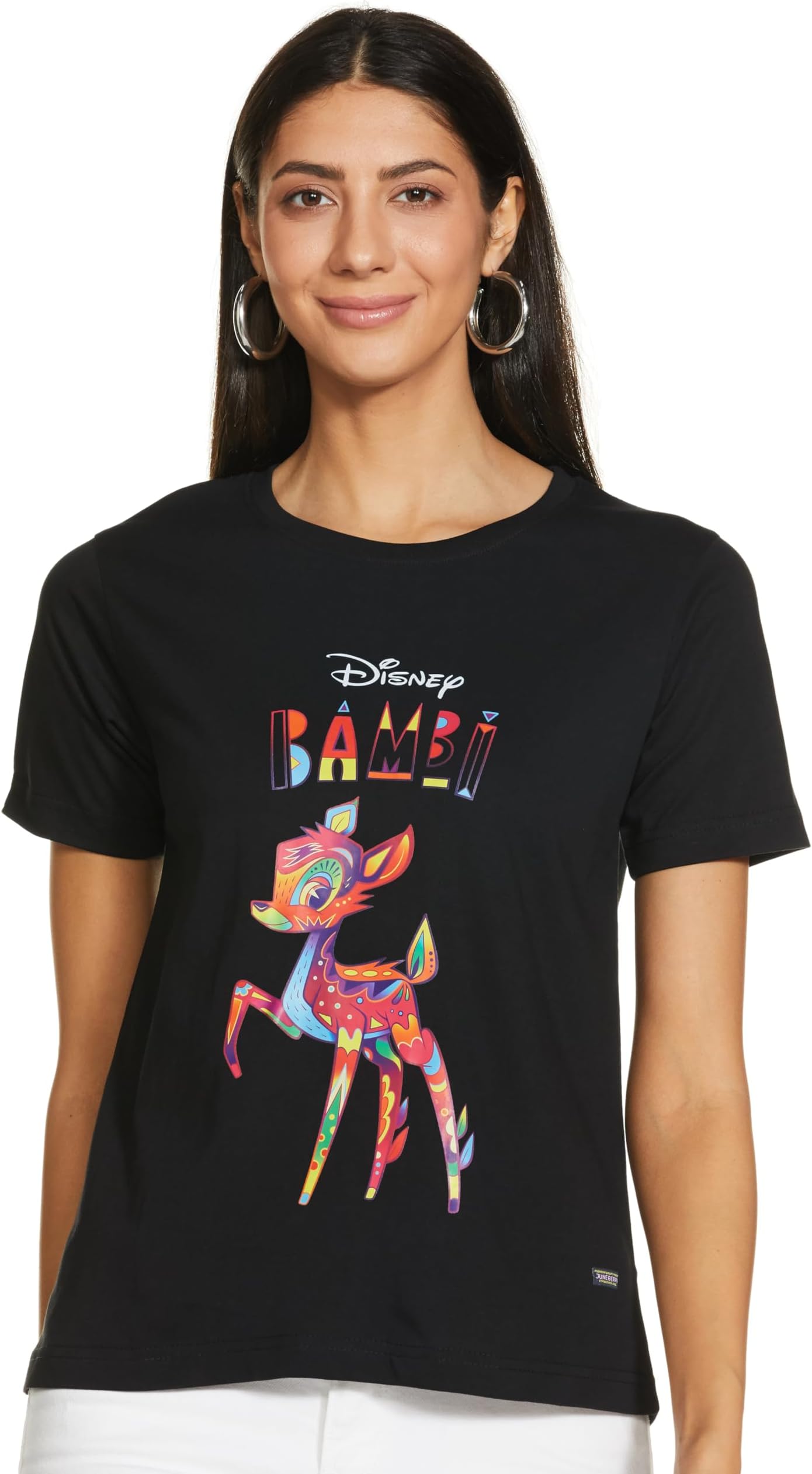 Black Tshirt for Women, Official Disney Animal Printed Black T Shirt for Women, Casual Half Sleeves Cotton Black T-Shirt for Women, Stylish Black Tops for Women