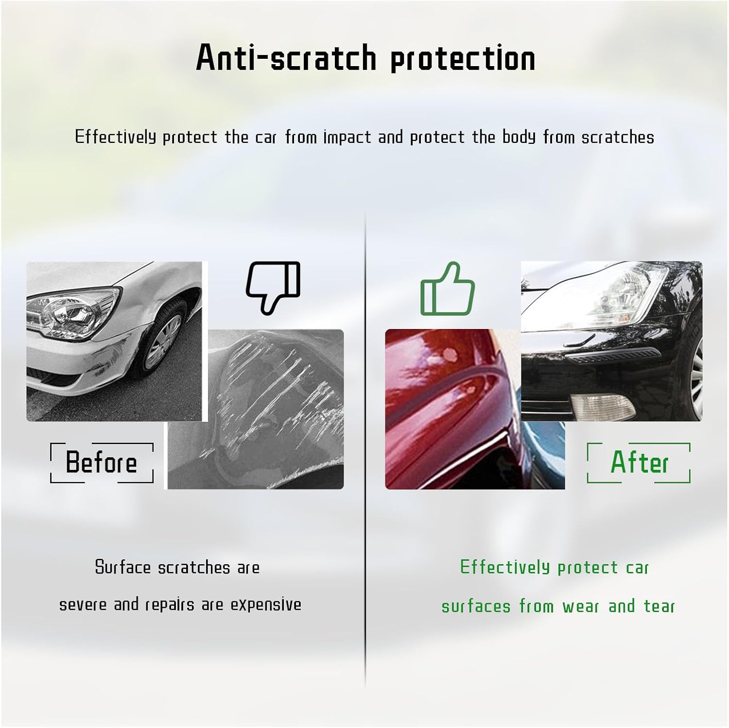 2 PCS Car Bumper Anti-Scratch Strips, Front and Rear Corner Bumper Guard Protector, Auto Rubber Bumper Anti Collision Decorative Trim, Universal for Most Cars, SUVs, Trucks (Long, Black)