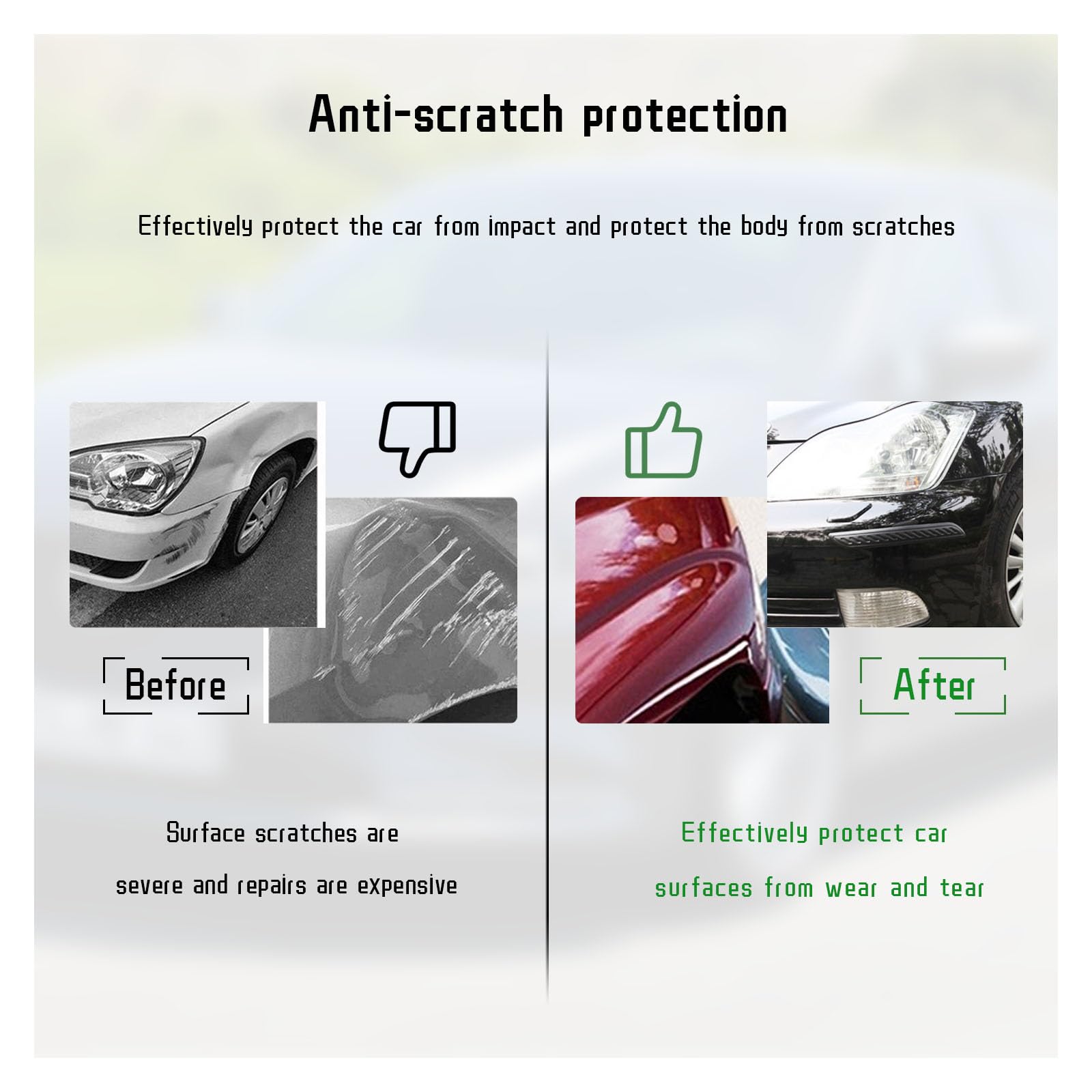 2 PCS Car Bumper Anti-Scratch Strips, Front and Rear Corner Bumper Guard Protector, Auto Rubber Bumper Anti Collision Decorative Trim, Universal for Most Cars, SUVs, Trucks (Long, Black)