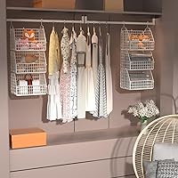 Vista 5 de Organizador y almacenamiento de armario colgante, estantes colgantes de ropa, cestas de alambre para ropa, suéteres, bolsos, zapatos, blanco, 5