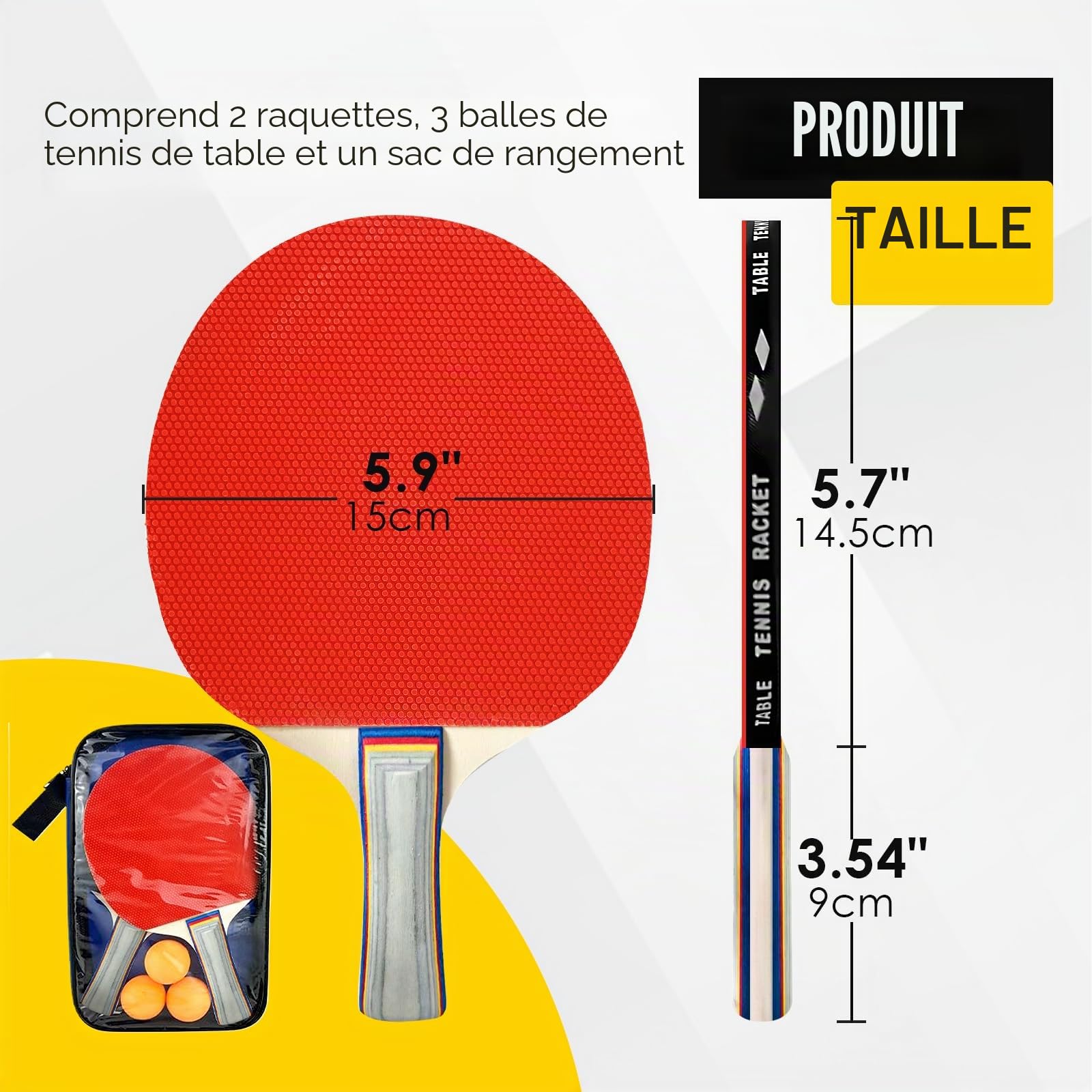 Set de Tennis de Table, Raquettes de Ping-Pong | avec 2 Raquettes, 3 Balles Mate, 1 Sac pour Loisir, Entraînement, Amateurs