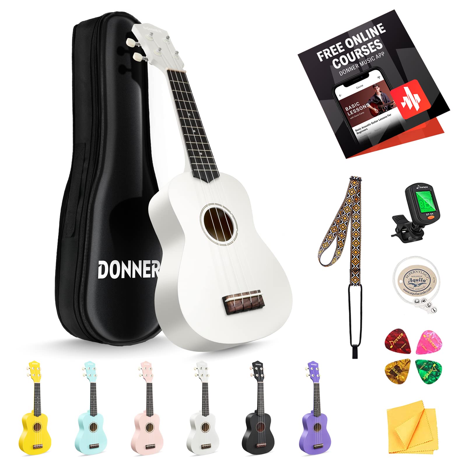 Ukulele soprano blanc Donner DMU-01 Macaron avec housse et accessoires - 7