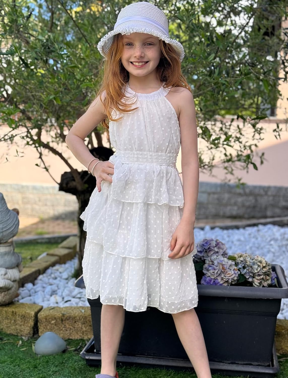 Move Dance Girls Halter Neck Dress Summer Flared A-Line Swiss Dot Chiffon Sundress 6-13 Years Old - Image 5