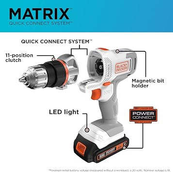 BLACK+DECKER 20V MAX MATRIX Cordless Combo Kit, 6-Tool, White and Orange (BDCDMT1206KITWC)