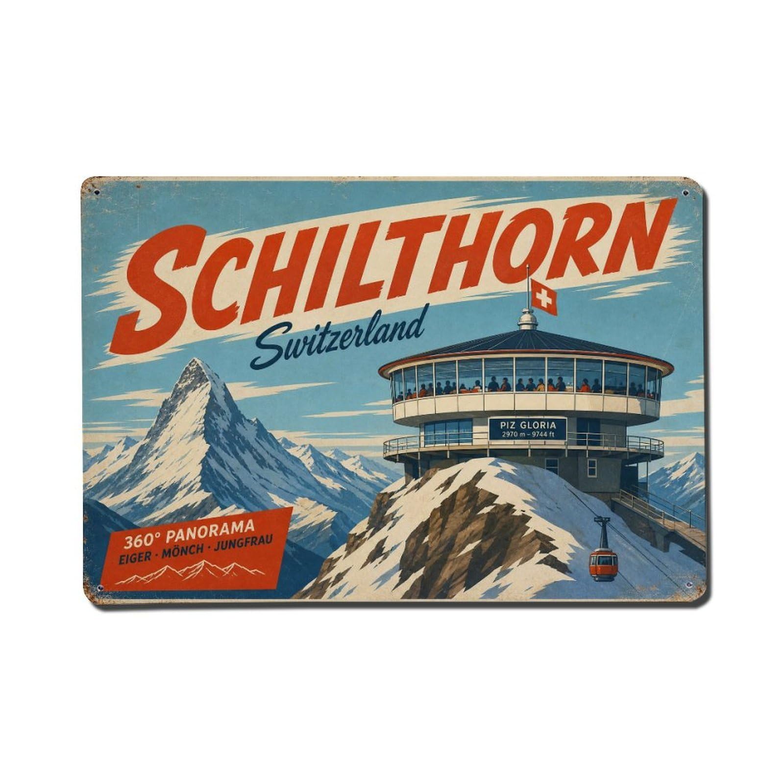 Gead 8X12inch Style Vintage Travel Schilthorn Switzerland Panorama Metal Tin Sign