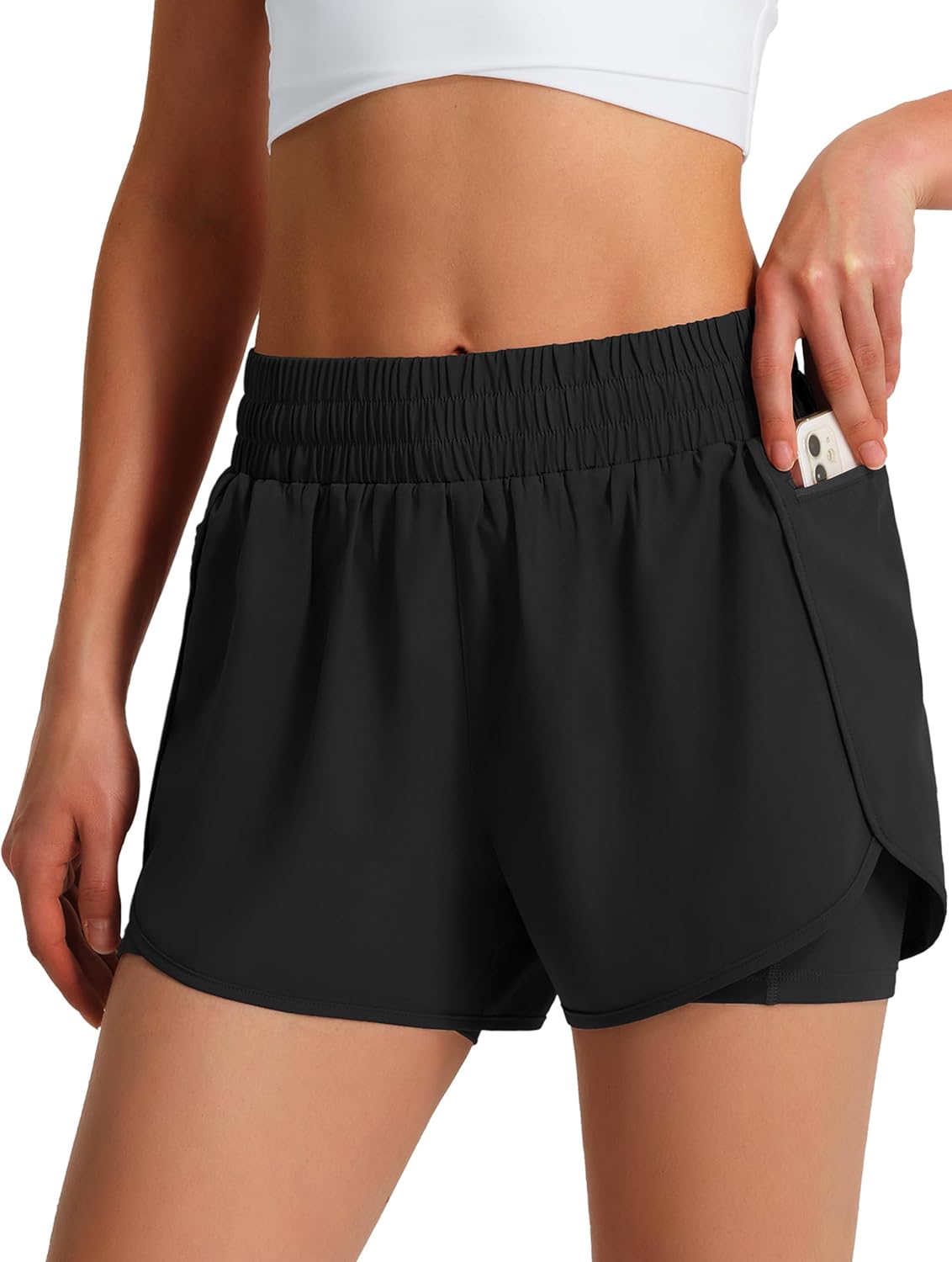 Ksmien Women's Running Shorts Quick Dry Lightweight Athletic Workout Shorts with Liner Phone Pockets