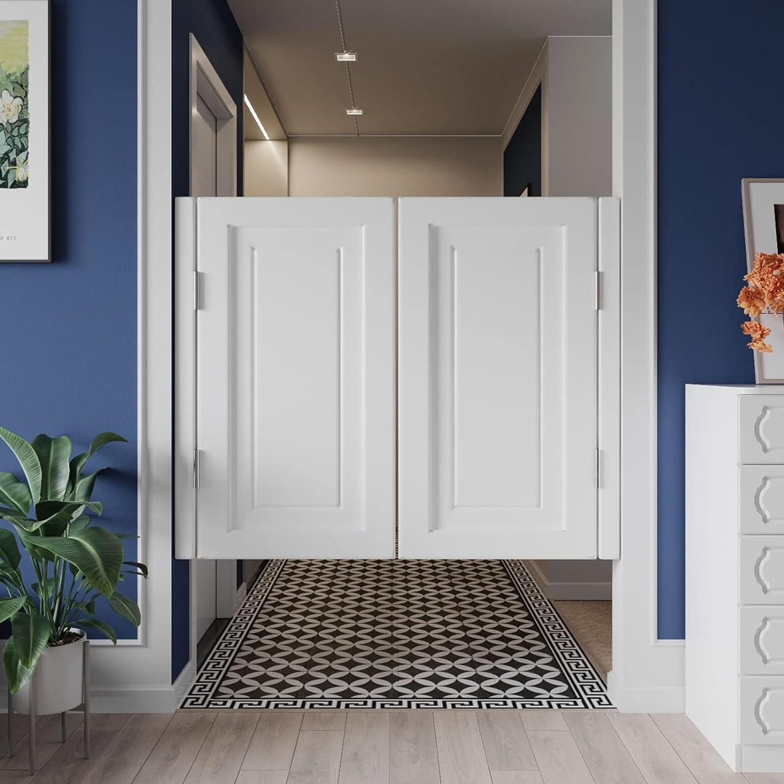 Saloon Doors Swinging Kitchen Half Cafe Interior Solid Wood Swing Door Width 24in-60in, Hight 28",32",36",40", with Hinges and Hardware, for House Doorway Bar Shop Decor(White,H36_W46)