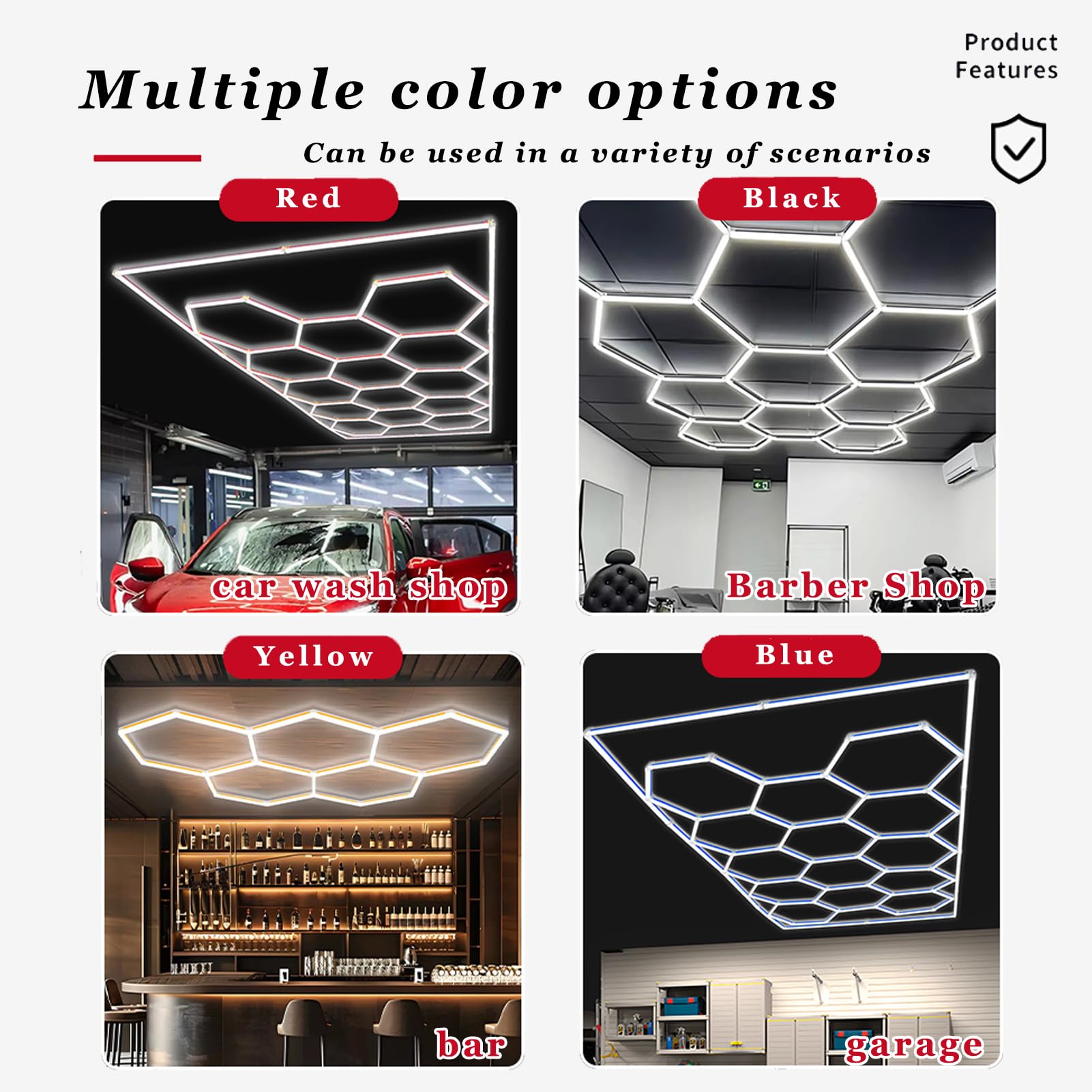 Lampe de garage à LED hexagonale 14 grilles hexagonales 6500K plafonnier LED hexagonal pour exposition de voitures garage magasin salle entrepôt,D