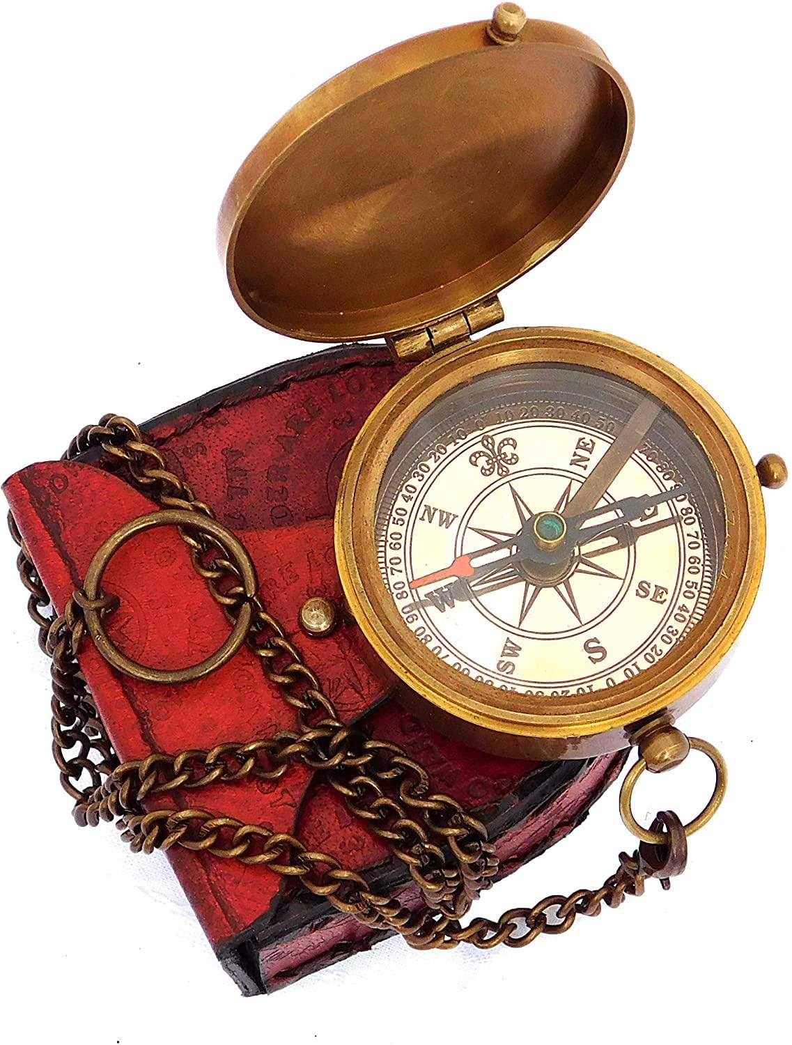 VK Brass Sundial Compass with Leather Case – 2 Inch Portable Antique Pocket Compass, Outdoor Navigation & Adventure Tool, for Travelers, Hikers, and Collectors-picture-29