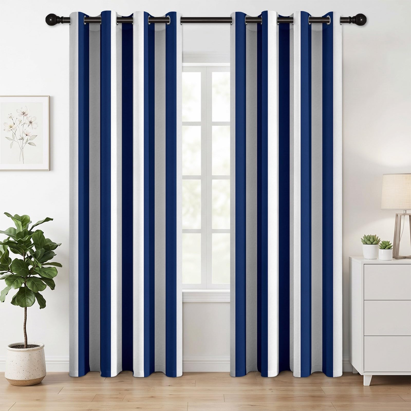 Tende moderne, geometriche, blu marino, per ragazzi e ragazze, classiche, oscuranti, con occhielli, per cameretta dei bambini, camera da letto, 245 x 140 cm (altezza x larghezza), 2 pezzi
