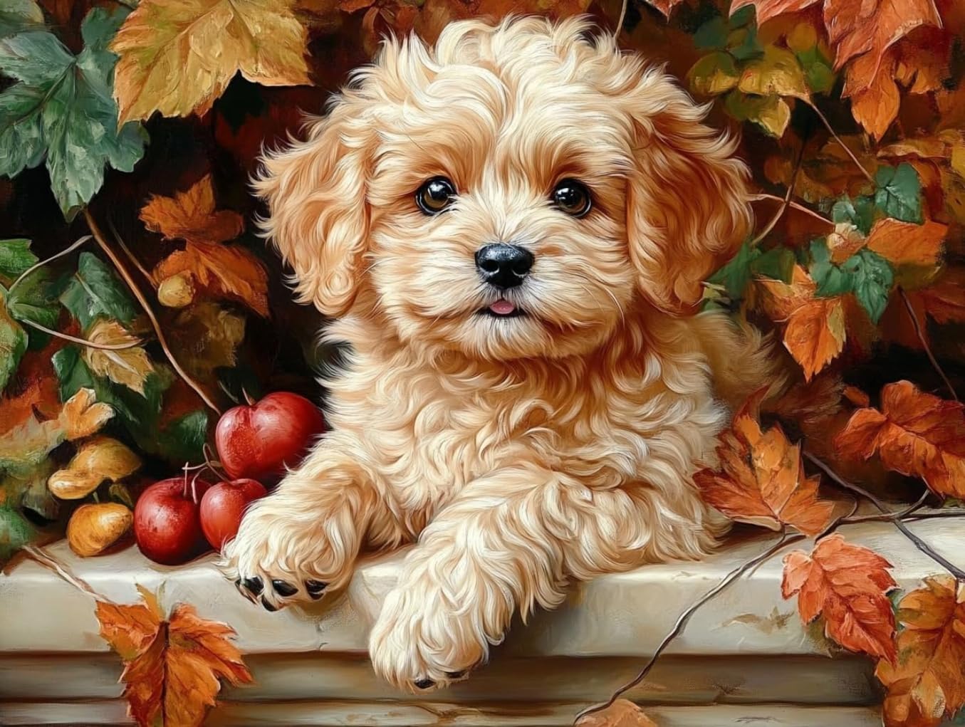 FanZheZhe 11Ct Cross Stitch Kits，Count Counted Stamped Pre Printed Cross Stitch Embroidery Kits for Adults Beginners Starter Advanced Easy Crossstitch Autumn Scenery, Dog 11Ct50X70Cm