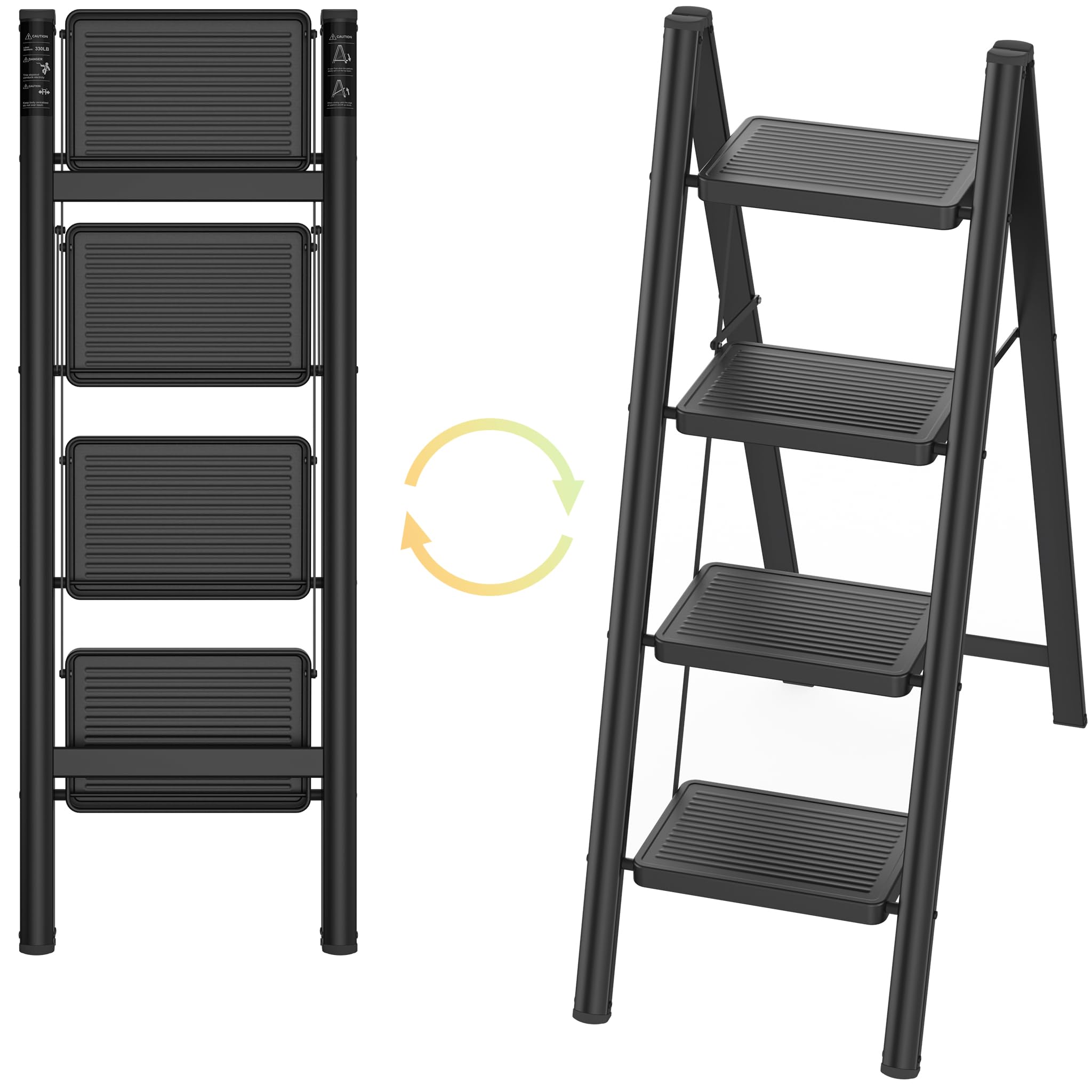 SUBTLETY Escabeau pliable en métal à 4 marches avec pédale antidérapante - Charge maximale : 250 kg - Pour entrepôt, jardin, maison
