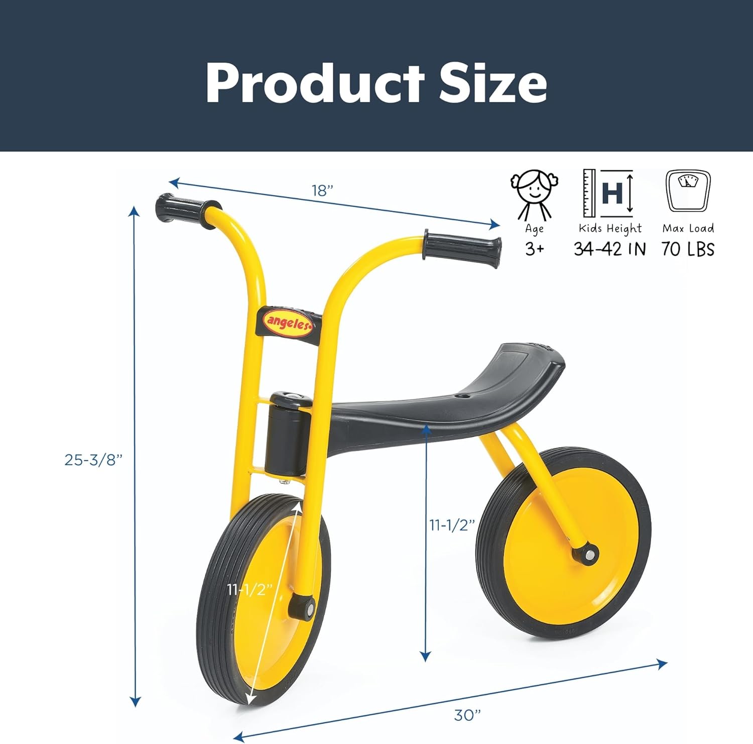 Angeles MyRider Kids Tricycle, Toddler Tricycle with Solid Airless Rubber Tires, Kids Bike for Preschools and Daycare, Ages 3+, MyRider 11.5" Tall Seat